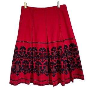 Weekend MaxMara Embroidered A-Line Cotton Skirt Size 6 Red and Navy